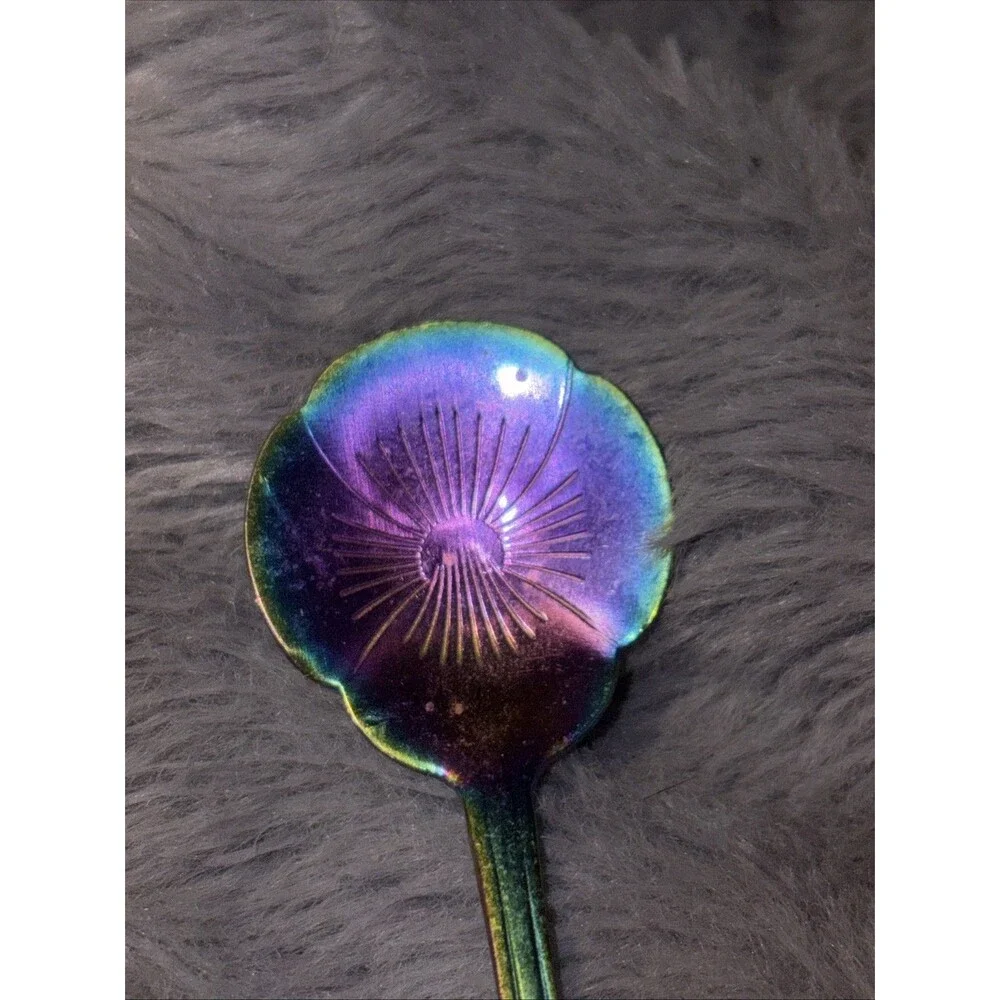 5 Pieces Rainbow Stainless Steel Flower Spoon Tea Dessert Spoons Small Utensils